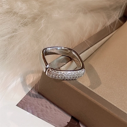 Square Geometric Open Ring For Women Copper Luxury Micro-pave Rhinestone Finger Ring Niche Design Adjustable Fashion Jewelry Gift