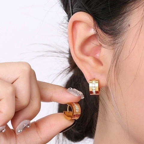 Orecchini Huggie Hoop In Acciaio Inossidabile Con Zirconia Cubica Rotonda Per Uomo Donna Moda Minimalista Lucidato