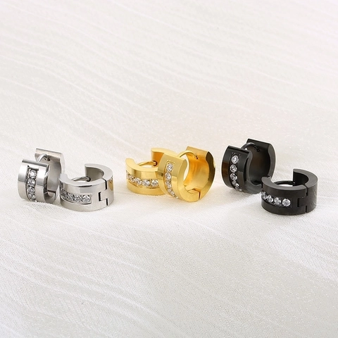 Orecchini A Cerchio In Acciaio Inossidabile Con Zirconia Cubica Incastonata Gioielli Da Piercing Huggie Stile Moderno