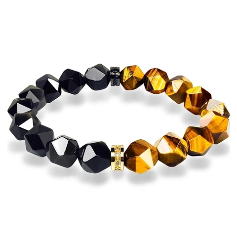 Natural Stone Faceted Beaded Bracelet Tiger Eye Obsidian Gemstone Adjustable Elastic Healing Protection Gift For Men Women