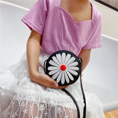 Kids Daisy Round Crossbody Bag PU Leather Mini Shoulder Purse Trendy Cute Toddler Girls Accessories