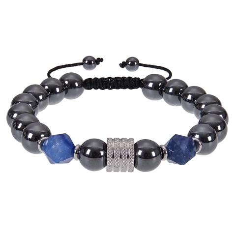 Natural Stone Beaded Bracelet Men Adjustable Braided Rope Obsidian Tiger Eye Lava Rock Stainless Steel Masculine Jewelry