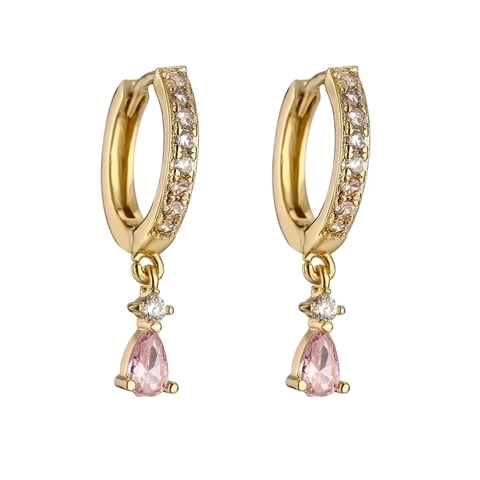 Πολυτελή Χάλκινα Επίχρυσα Σκουλαρίκια Huggie Drop Micro Pave Zircon Teardrop Pear Cut Πολύχρωμα Κρυστάλλινα Κοσμήματα