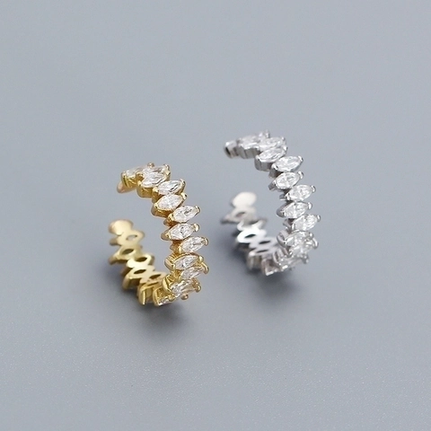 Marquise Cut Zirconia Ear Cuff 925 Sterling Silver No Piercing Minimalist Trendy Earrings For Women Delicate Jewelry