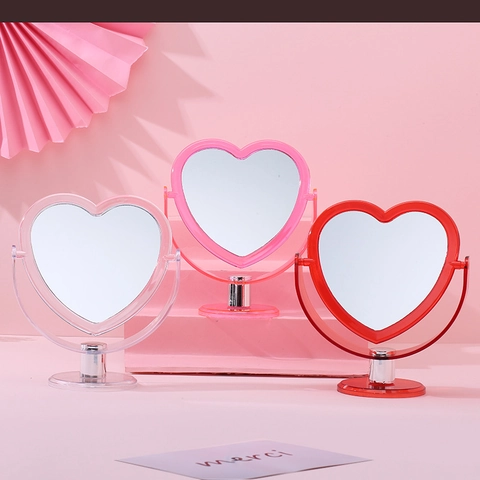 Specchio Da Trucco Da Tavolo A Forma Di Cuore Cornice In Plastica Ruotabile Vetro Cosmetico Dormitorio Studentesco Carino