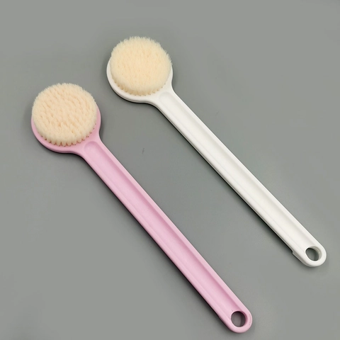 Badborstel Met Lange Handgreep Voor Lichaamsrugschrobber Zachte Borstelharen Kunststof Douche Huidreiniging Massage Wit