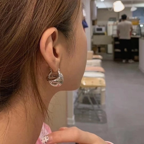 Pendientes de Aro Minimalistas de Cobre Trenzado Planeta Hueco Con Poste de Plata de Ley 925 Chapado en Oro Plata Mujer