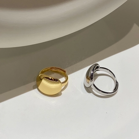 Anillo Abierto De Cobre Minimalista Geométrico Superficie De Espejo Lisa Ajustable Joyería Estilo Ins Para Mujeres