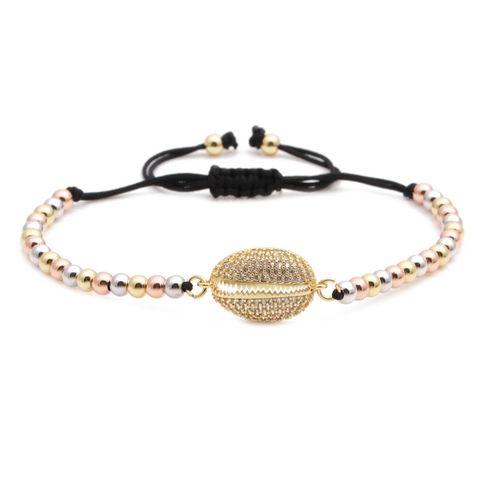 Pulsera Cuentas Ojo Turco Concha Cobre Circonita Cuerda Tejida Ajustable Joyería Moda Mujer