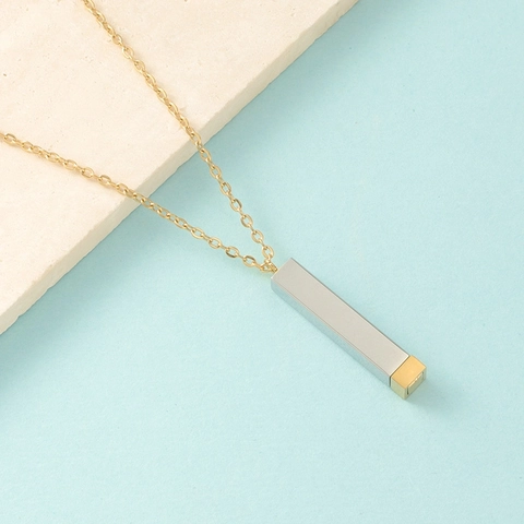 Collana Con Pendente A Barra A Colonna Quadrata Minimalista Acciaio Inossidabile 304 Lucidato A Specchio Gioielli Telescopici