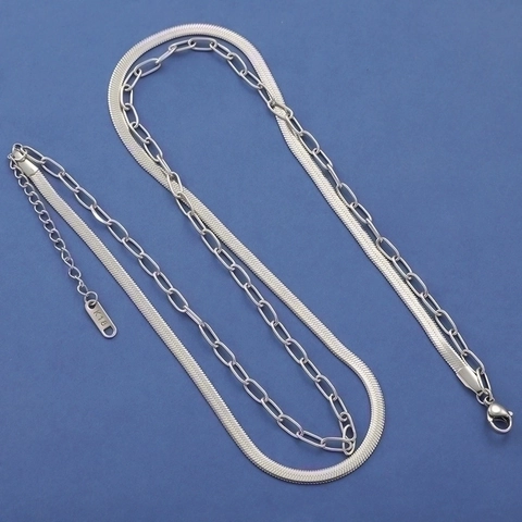 Double Layer Necklace 304 Stainless Steel 18K Gold Plated Herringbone Snake Chain Paperclip Link Hip Hop Jewelry For Women