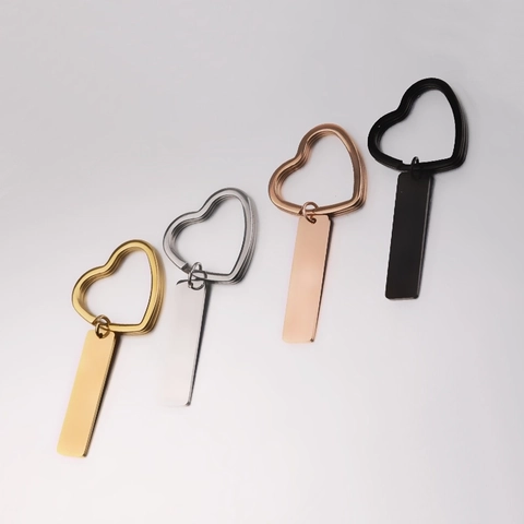 Heart Shape Key Ring Stainless Steel Mirror Polished Blank Rectangle Pendant DIY Accessory For Couples Friends
