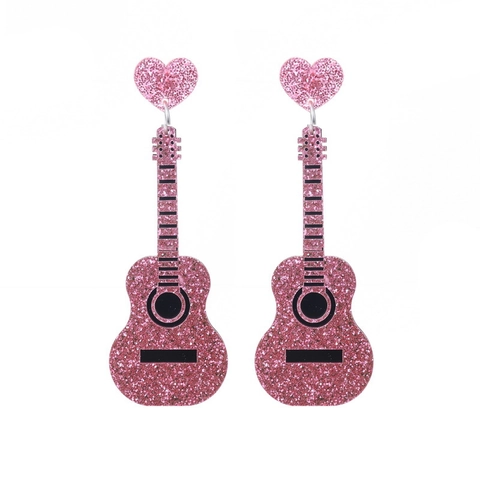 Retro Renaissance Chic Gitarre Form Acryl Glitzer Herz Tropfen Ohrringe Für Frauen Musik Festival Vintage Schmuck Zubehör