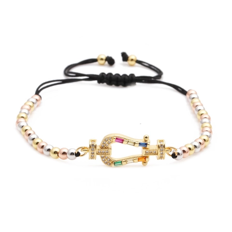 Verstellbares Perlenarmband Kupfer Zirkon Hufeisen Pfeil Fischgräte Mehrfarbige Metallperlen Trendy Boho Schmuck Damen