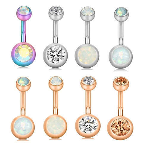 Anillo Para Ombligo Joyería Piercing Ombligo Acero Inoxidable Circonita Cúbica Opalo Sintético Barra Curva Joyería Corporal Mujeres
