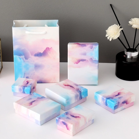 Gradiënt Wolk Sieradendoosje Dromerig Aquarel Bedrukt Papier Cadeauverpakking Voor Ketting Oorbel Ring Armband Sieraden Opbergdoos