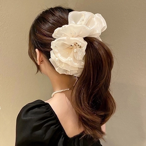 Grande Pince À Cheveux Élégante Bubble Mesh Organza Künstliche Perles Fantaisie Épingle À Cheveux À Volants Pour Femmes Filles