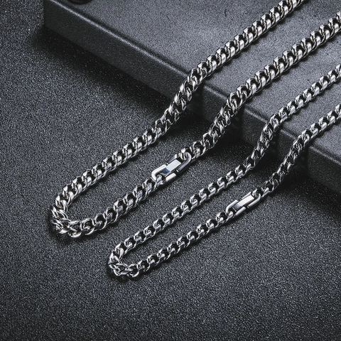 Collar Y Pulsera De Eslabones Cubanos Acero De Titanio Pulido Hip Hop Streetwear Joyería De Moda Para Hombres Y Mujeres
