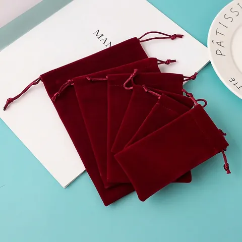 Wine Red Velvet Drawstring Bags Jewelry Packaging Gift Pouch For Wedding Party Storage Small Fabric Drawstring Pouches