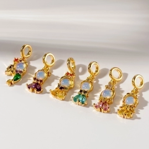 Breloques En Cuivre Avec Zircon Coloré Et Opale Synthétique Pour La Fabrication De Bijoux Accessoires DIY Petits Pendentifs Femmes Filles