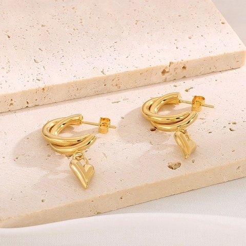 Orecchini A Pendente A Cuore Acciaio Inossidabile Cerchio A Strati Forma A C Gioielli Minimalisti Vintage Donne