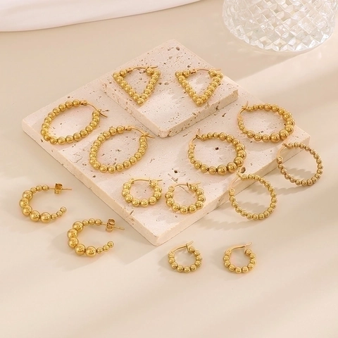 Kralen Hoop Oorbellen 18K Verguld Roestvrij Staal Geometrische U-Vormige Minimalistische Sieraden Voor Dames