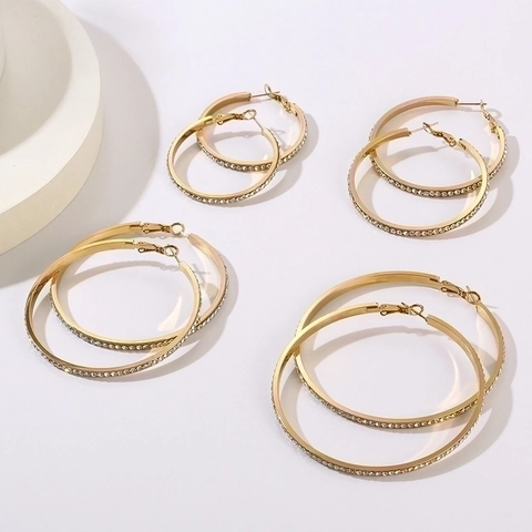 Mode Strass Creolen 316L Edelstahl Übergroße INS Stil Runde Ohrringe Schmuck Für Frauen