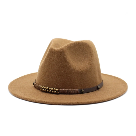 Sombrero Fedora De Fieltro De Lana Vintage Sombrero De Jazz De Ala Plancha Con Banda De Cuero Y Remaches Para Hombre Mujer