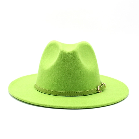 Classic Wool Felt Fedora Hat Wide Brim Pinched Crown Jazz Cap With Buckle Leather Strap Unisex Vintage Fashion