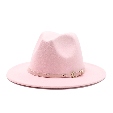 Fedora Hat Wool Felt Wide Flat Brim With Belt Buckle Unisex Fashion Jazz Cap Elegant Accessories