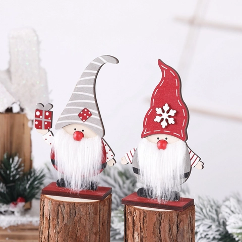 Weihnachtsgnom-Ornamente Aus Holz Zum Selberbauen Tomte Desktop-Dekoration Bemalt Weihnachts-Schneeflocken-Streifen