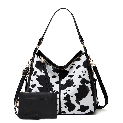 Women PU Leather Tote Bag Large Capacity Cow Leopard Print Handbag With Tassel Shoulder Bag Crossbody Pouch