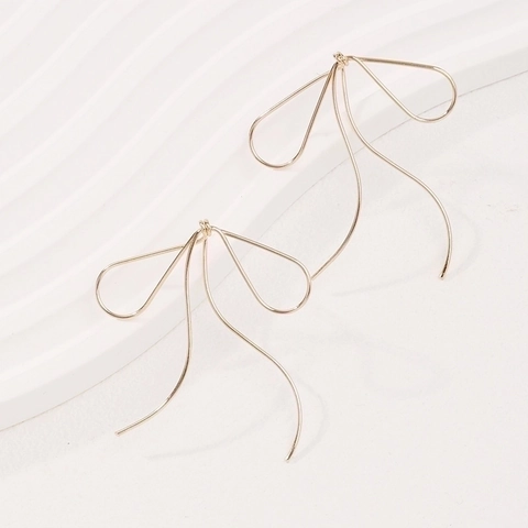 French Minimalist Copper Bow Knot Drop Earrings For Women Gold Plated Ribbon Thread Dangle Earrings Fashion Jewelry Accessory