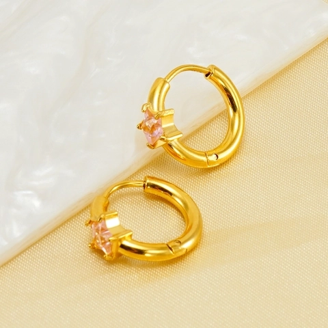 Star Zircon Hoop Earrings 18K Gold Plated Stainless Steel Small Huggie Jewelry Fashion Accessories Gift For Women Girls