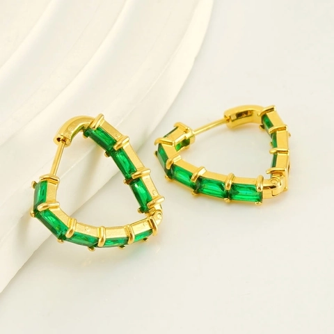 Heart Shaped Hoop Earrings Stainless Steel 18K Gold Plated Colorful Zircon Inlaid Fashion Jewelry For Women