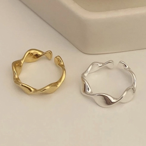 925 Sterling Silver Minimalist Geometric Wave Twisted Open Ring Adjustable Korean Style Jewelry Finger Ring For Women Gift