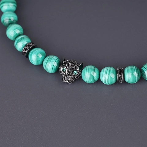 Beaded Bracelet Natural Stone Leopard Head Charm Adjustable Woven Rope Micro Pave CZ Fashion Jewelry For Men Women