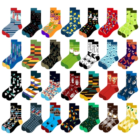 Novelty Patterned Crew Socks Cotton Blend Breathable Fun Space Food Animal Art Print Casual Hosiery For Men Women