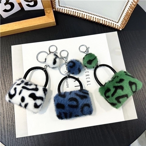 Portachiavi Mini Borsa In Peluche Leopardato Ciondolo Per Borsa In Pelliccia Sintetica Con Pompon Per Borse Da Donna Zaini Chiavi Auto