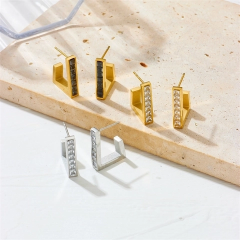 Orecchini A Cerchio Rettangolari Geometrici Acciaio Inossidabile Zircone Intarsiato Gioielli Minimalisti Alla Moda Per Donne