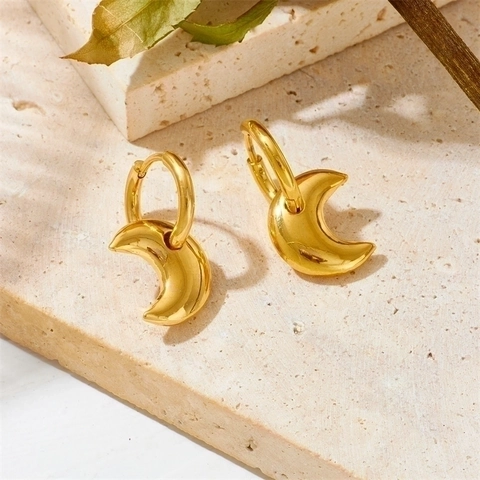 Orecchini A Cerchio Vintage In Acciaio Inossidabile Placcato Oro 18K Cuore Luna Stella Per Donna Eleganti