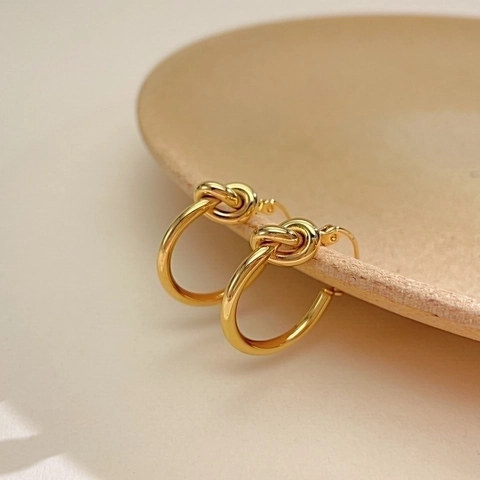 Orecchini A Cerchio Con Nodo Acciaio Al Titanio Minimalista Geometrico Lucido Design Unico Gioielli Di Moda Per Donna