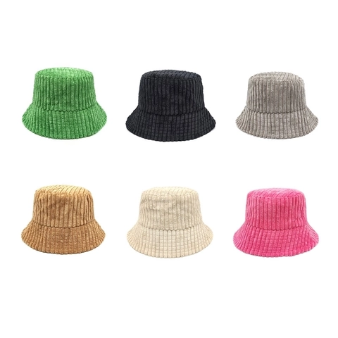 Retro Corduroy Bucket Hat For Women Men Striped Polyester Sun Protection Foldable Fisherman Hat Outdoor Casual Basin Hat