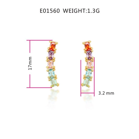 Kupfer Zirkonia Bogen Ohrstecker Regenbogen Weiß Rechteckig Eingelegt Ear Climber Minimalistisch Mode Schmuck Damen Accessoire