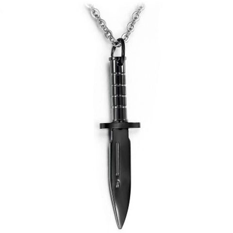 Dagger Pendant Necklace Stainless Steel Gothic Knife Shape Punk Jewelry For Men Women Black And Silver Color