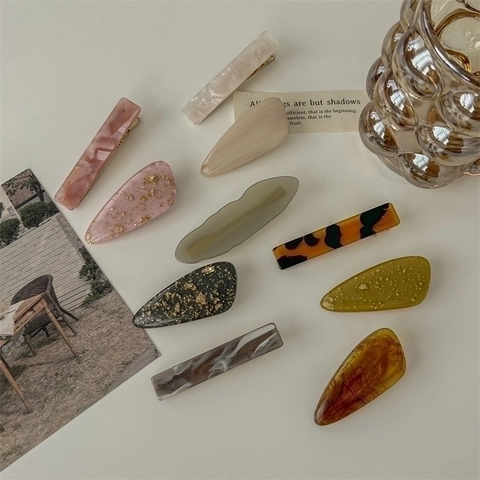 Resin Cellulose Acetate Hair Clips Irregular Wavy Shape Marble Tortoise Shell Texture Gold Foil Water Drop Hairpins For Women