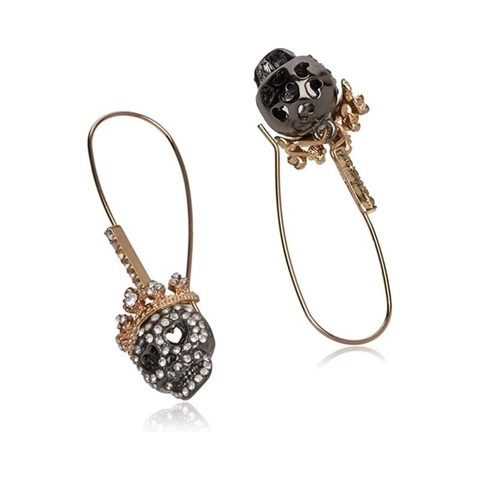 Punk Skull Pendant Earrings With Crown Alloy Rhinestone Gothic Halloween Jewelry For Women
