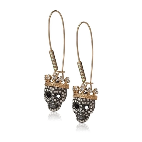 Punk Skull Pendant Earrings With Crown Alloy Rhinestone Gothic Halloween Jewelry For Women