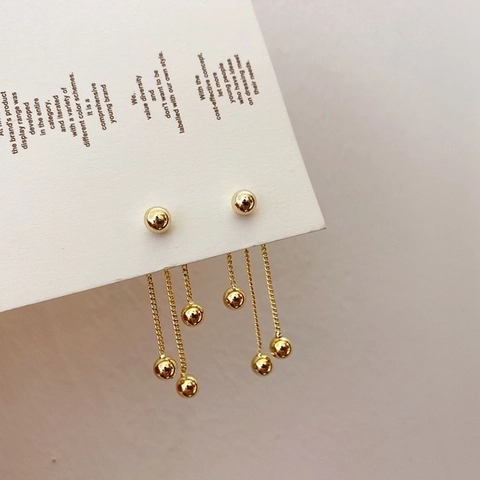 Orecchini Pendenti Con Nappa In Rame Da Donna Con Perno In Rame Accenti Di Sfere Metalliche Minimalisti Stile Coreano