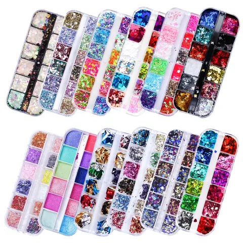 Paillettes Pour Art Des Ongles Holographiques Poudre Laser Aurora Papillon Feuille Erable Flocons Fragments Coquillages DIY Manucure